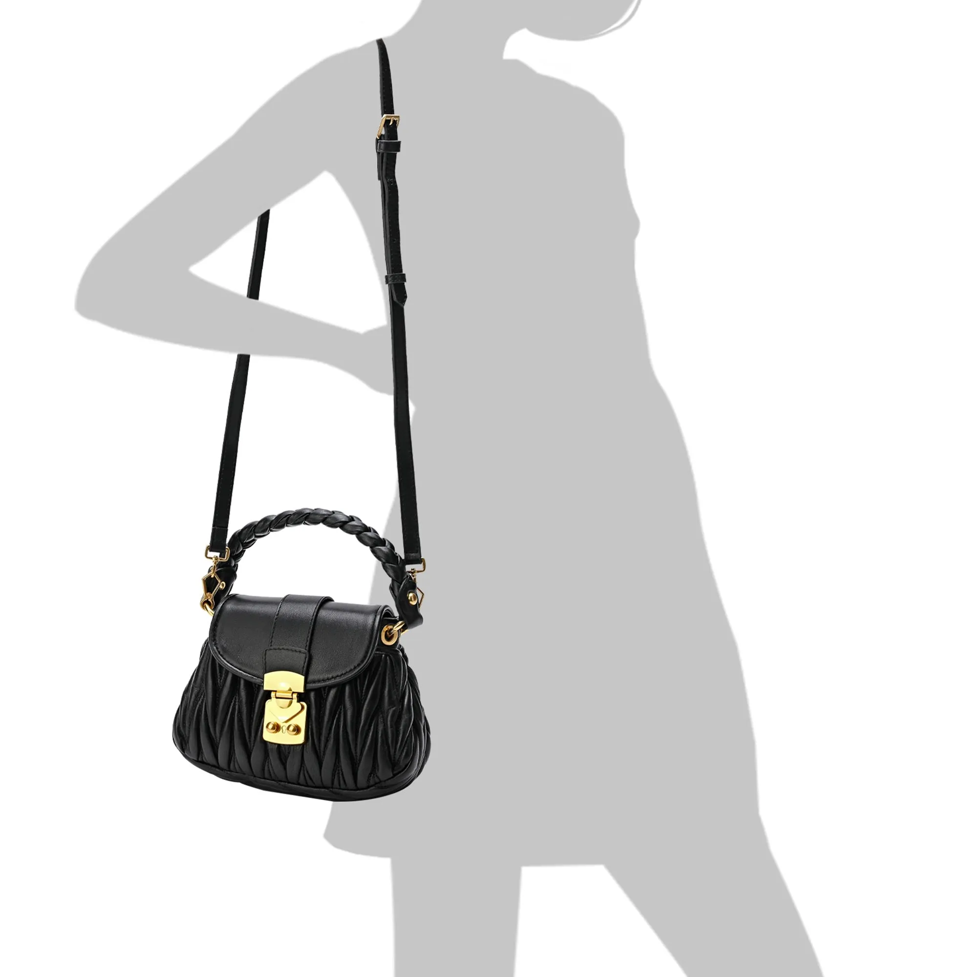 Pleated Sheepskin Leather Shoulder Bag