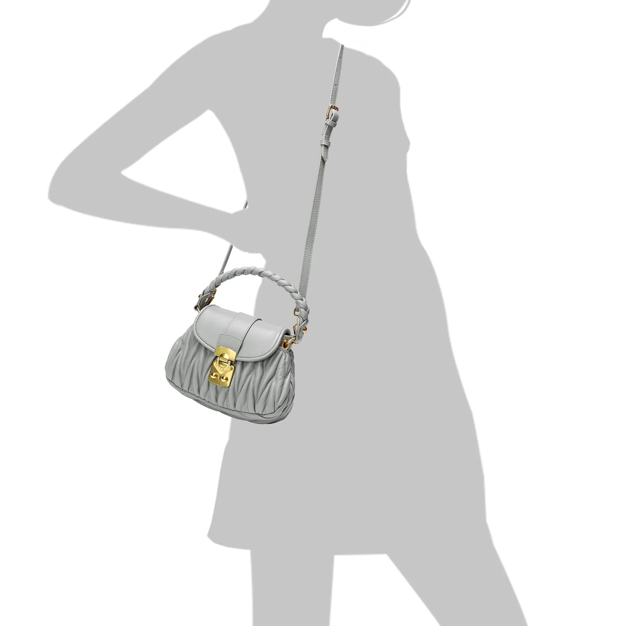 Pleated Sheepskin Leather Shoulder Bag