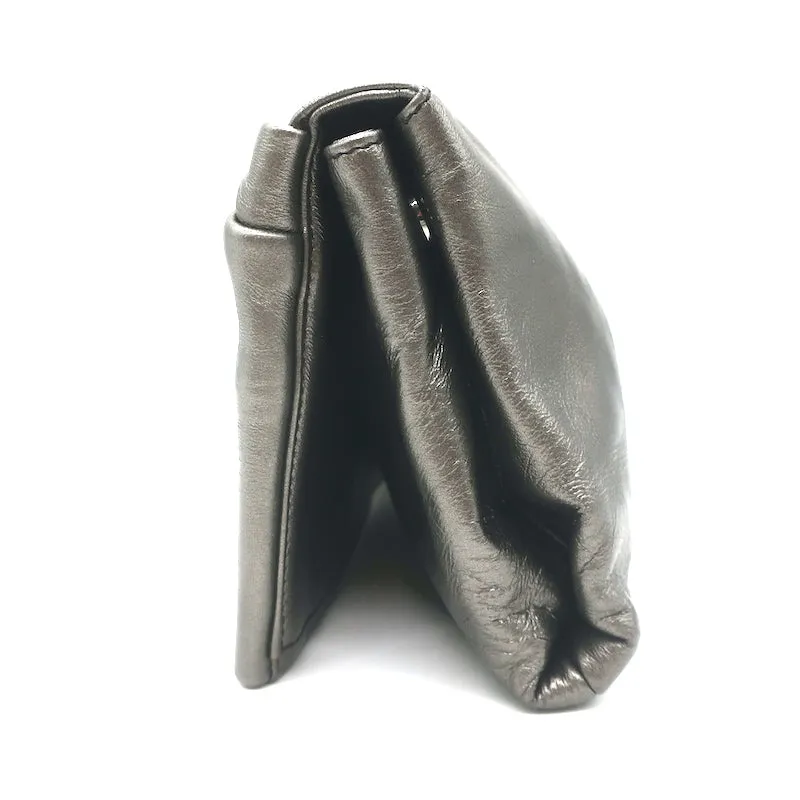 Prada Bow Clutch Pewter Metallic Leather