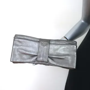 Prada Bow Clutch Pewter Metallic Leather