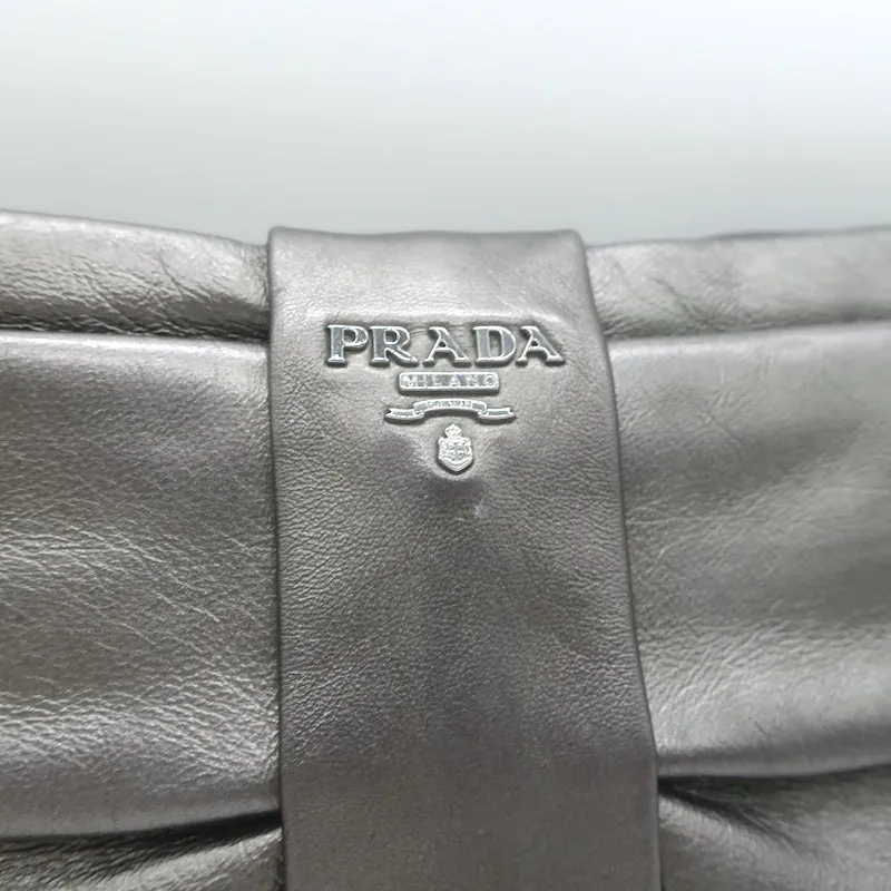 Prada Bow Clutch Pewter Metallic Leather