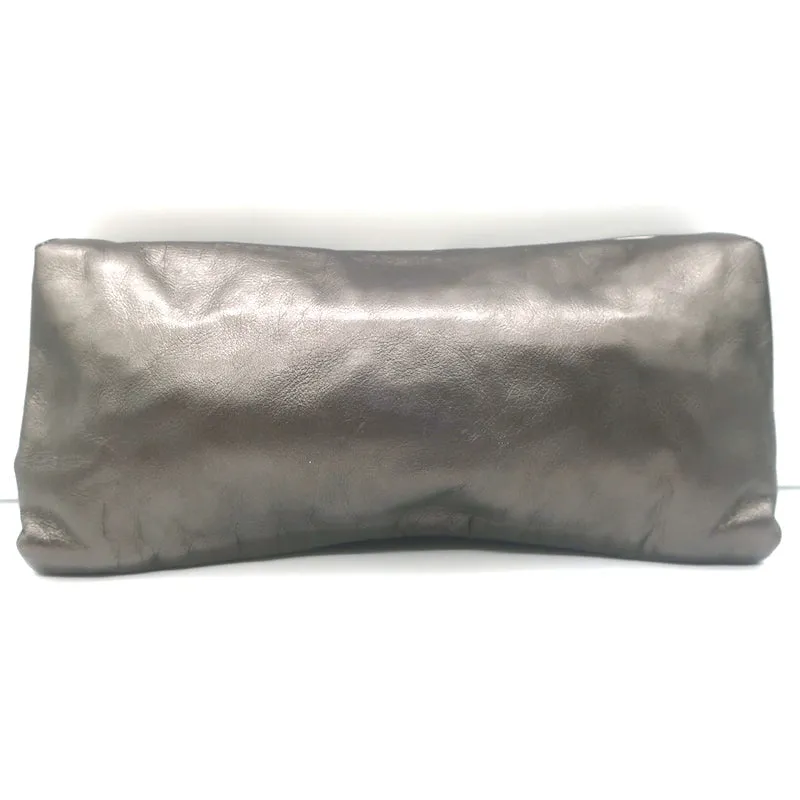 Prada Bow Clutch Pewter Metallic Leather