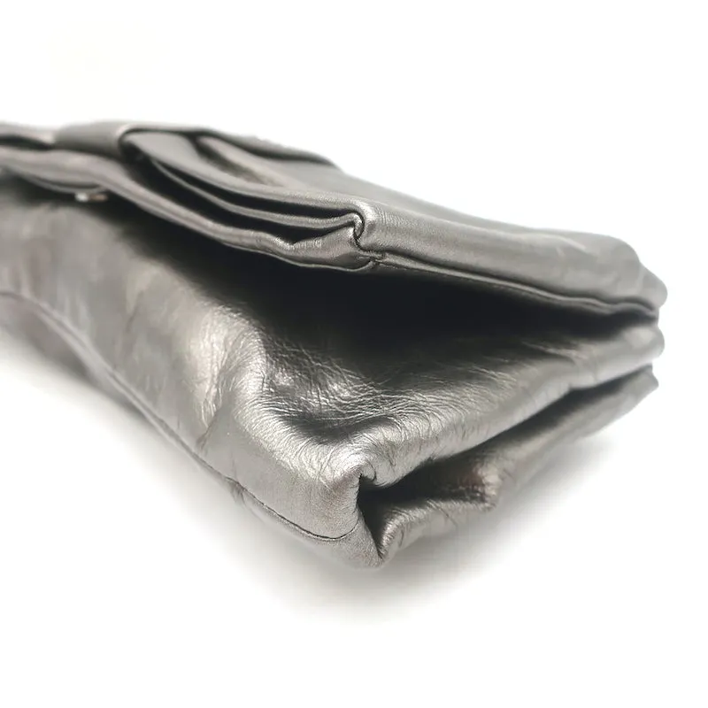 Prada Bow Clutch Pewter Metallic Leather