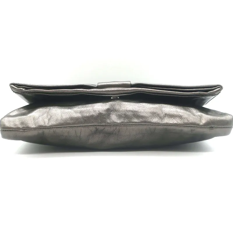 Prada Bow Clutch Pewter Metallic Leather