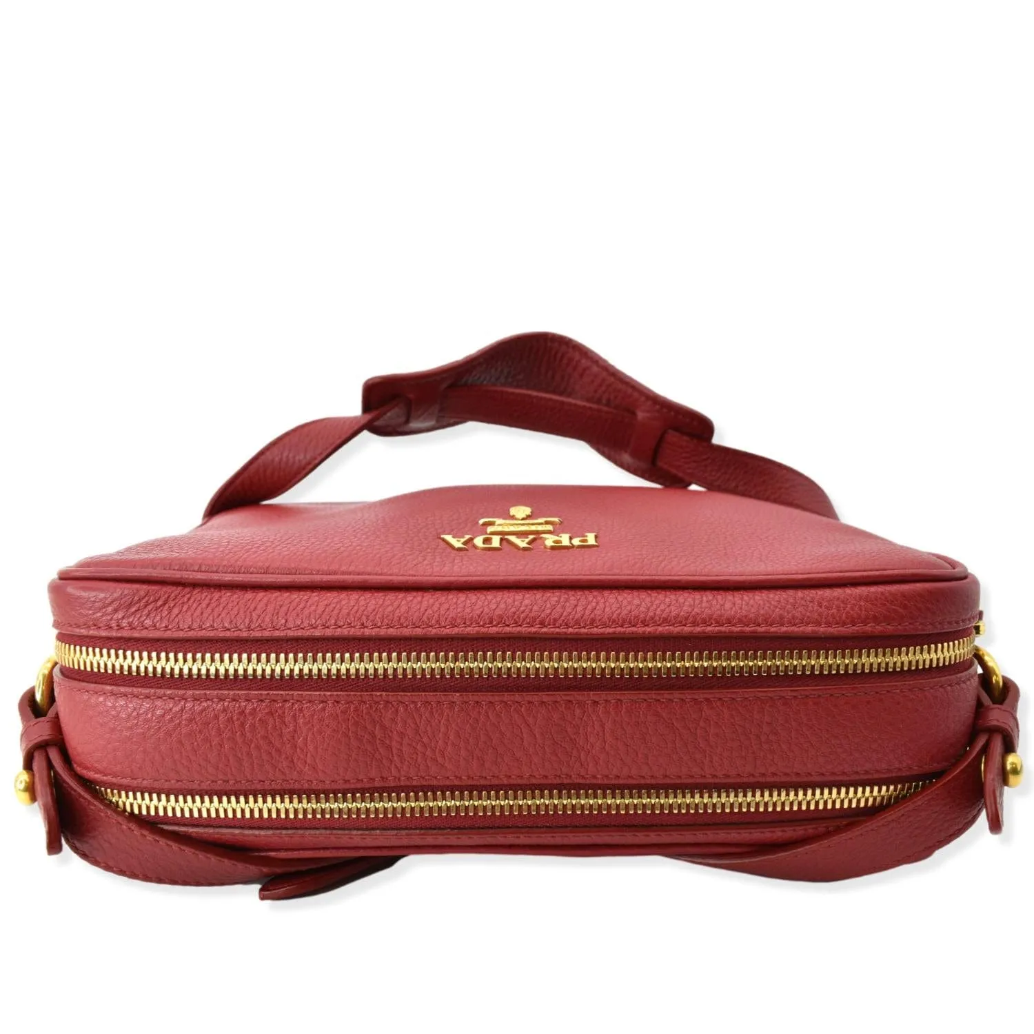 PRADA Double Zip Camera Leather Shoulder Bag Red