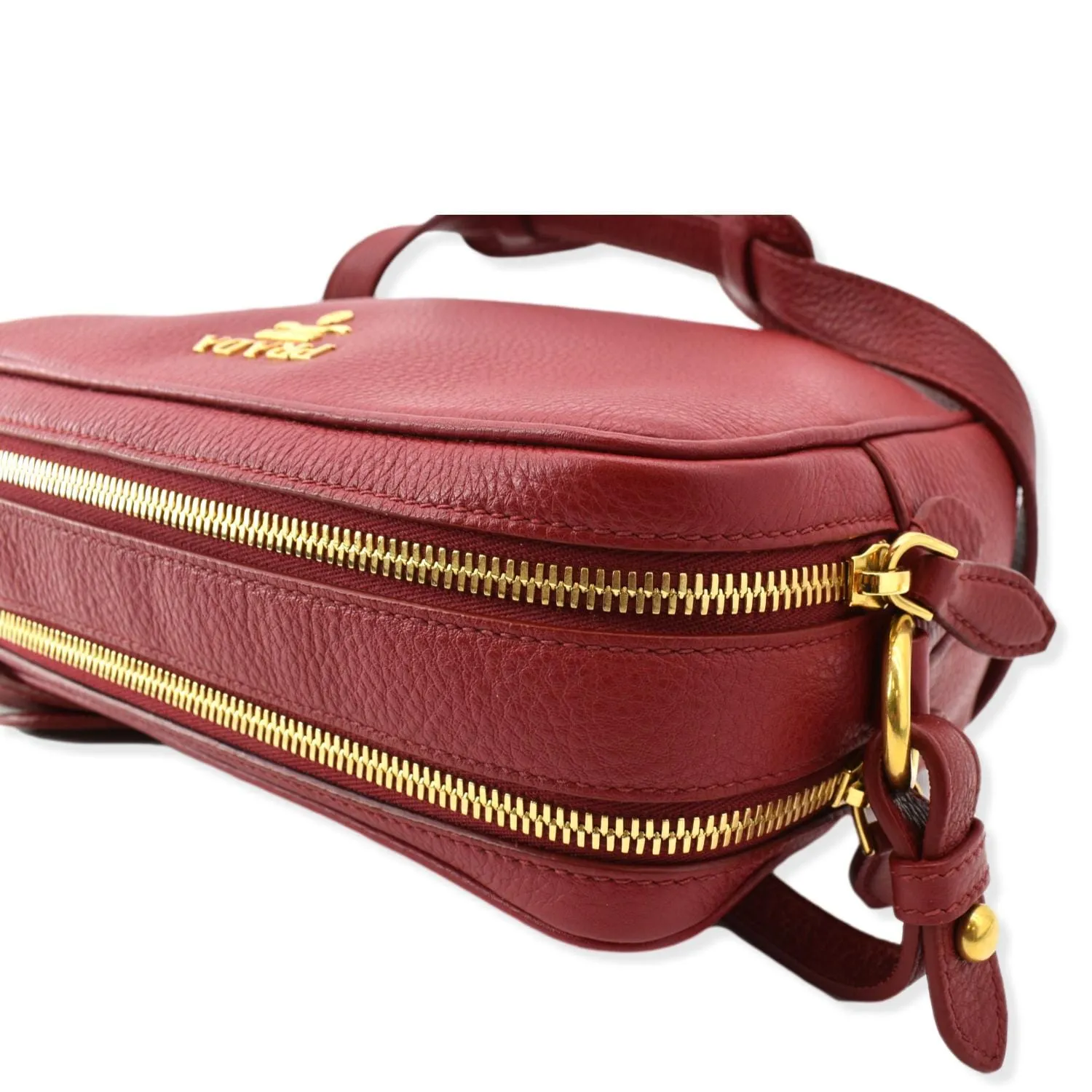PRADA Double Zip Camera Leather Shoulder Bag Red