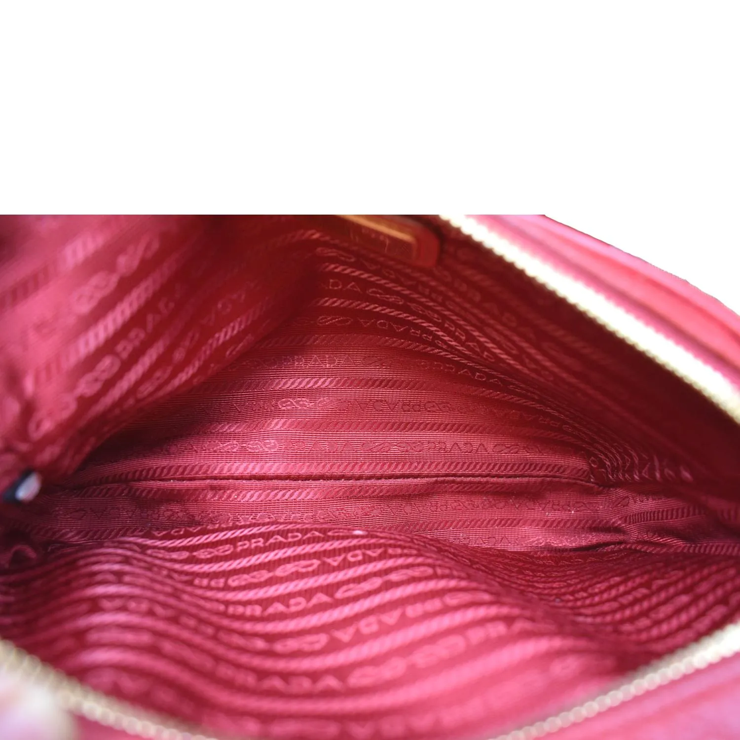 PRADA Double Zip Camera Leather Shoulder Bag Red