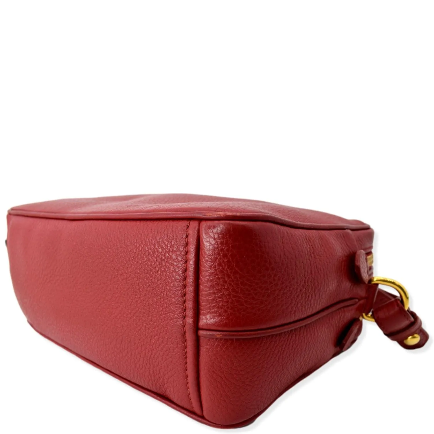 PRADA Double Zip Camera Leather Shoulder Bag Red