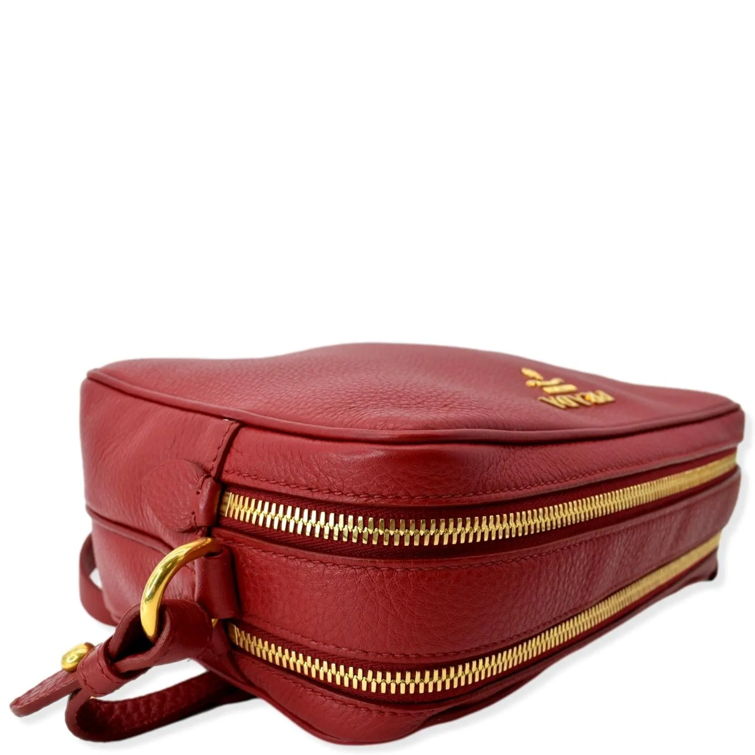 PRADA Double Zip Camera Leather Shoulder Bag Red