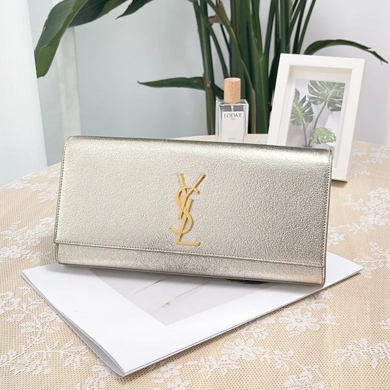 Pre-loved YSL Silver Metallic Leather Clutch Bag