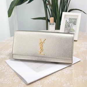 Pre-loved YSL Silver Metallic Leather Clutch Bag