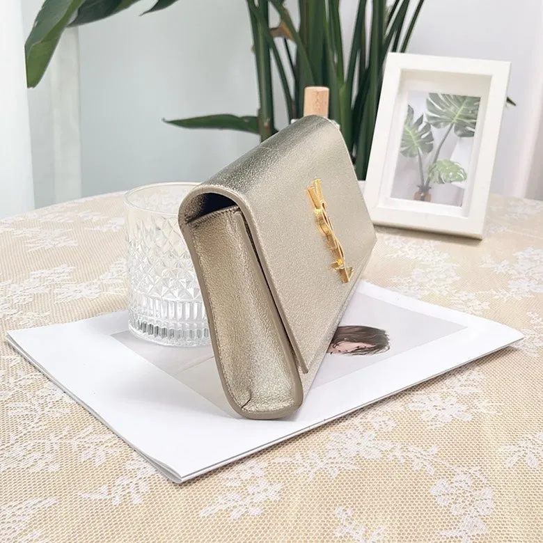 Pre-loved YSL Silver Metallic Leather Clutch Bag