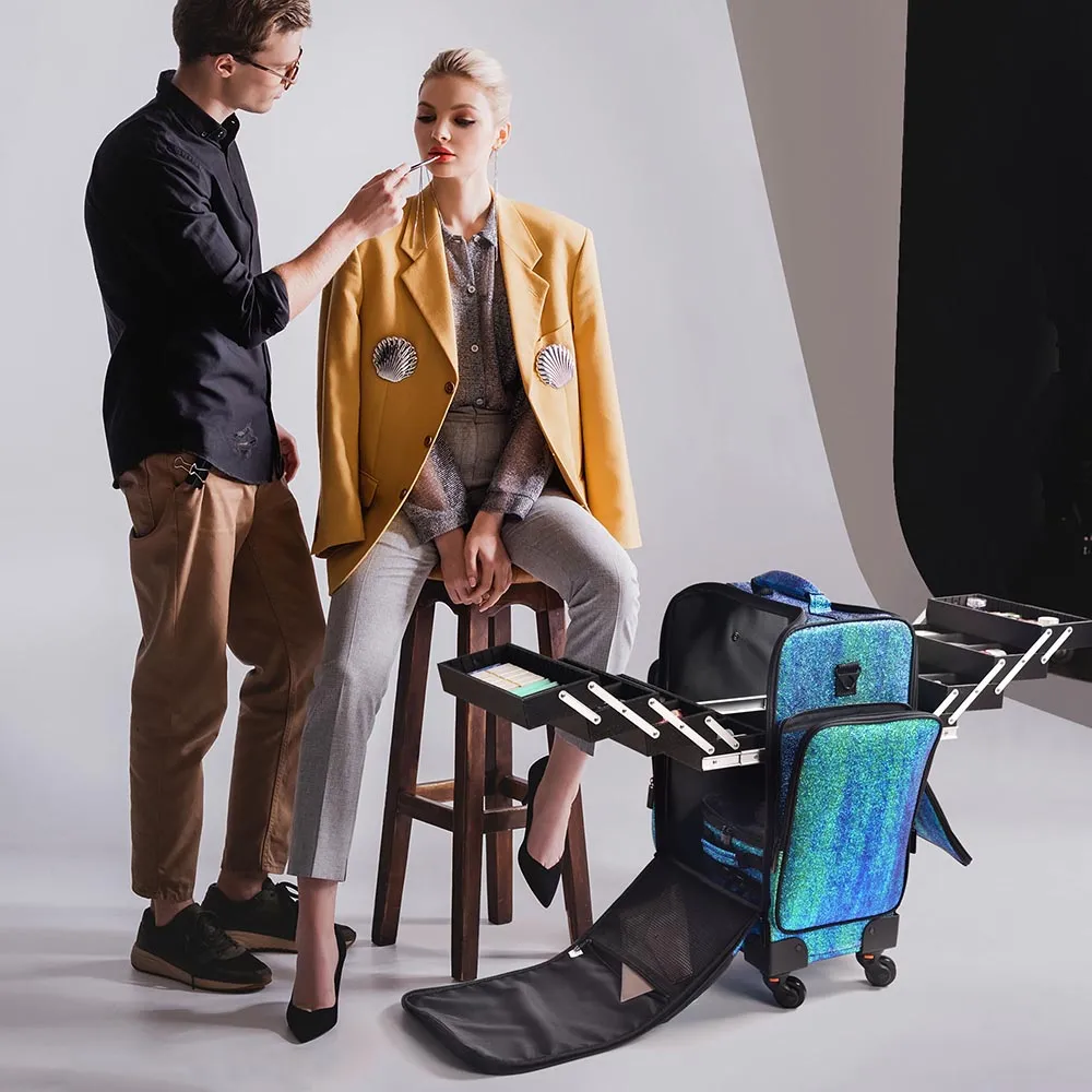 Pro Rolling Makeup Case Trolley with Side Pocket