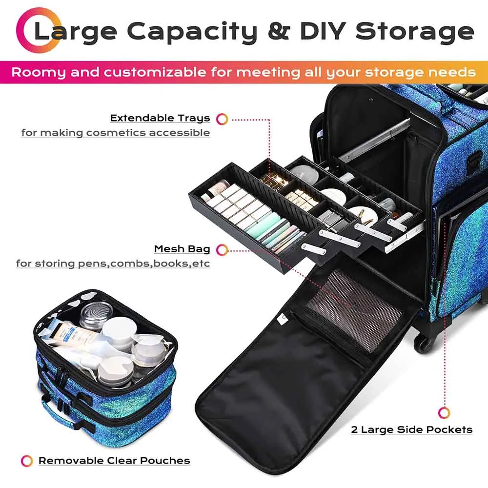 Pro Rolling Makeup Case Trolley with Side Pocket