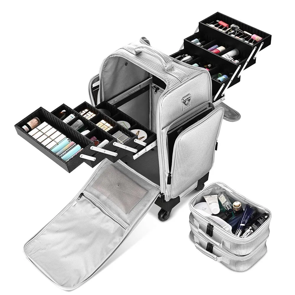 Pro Rolling Makeup Case Trolley with Side Pocket