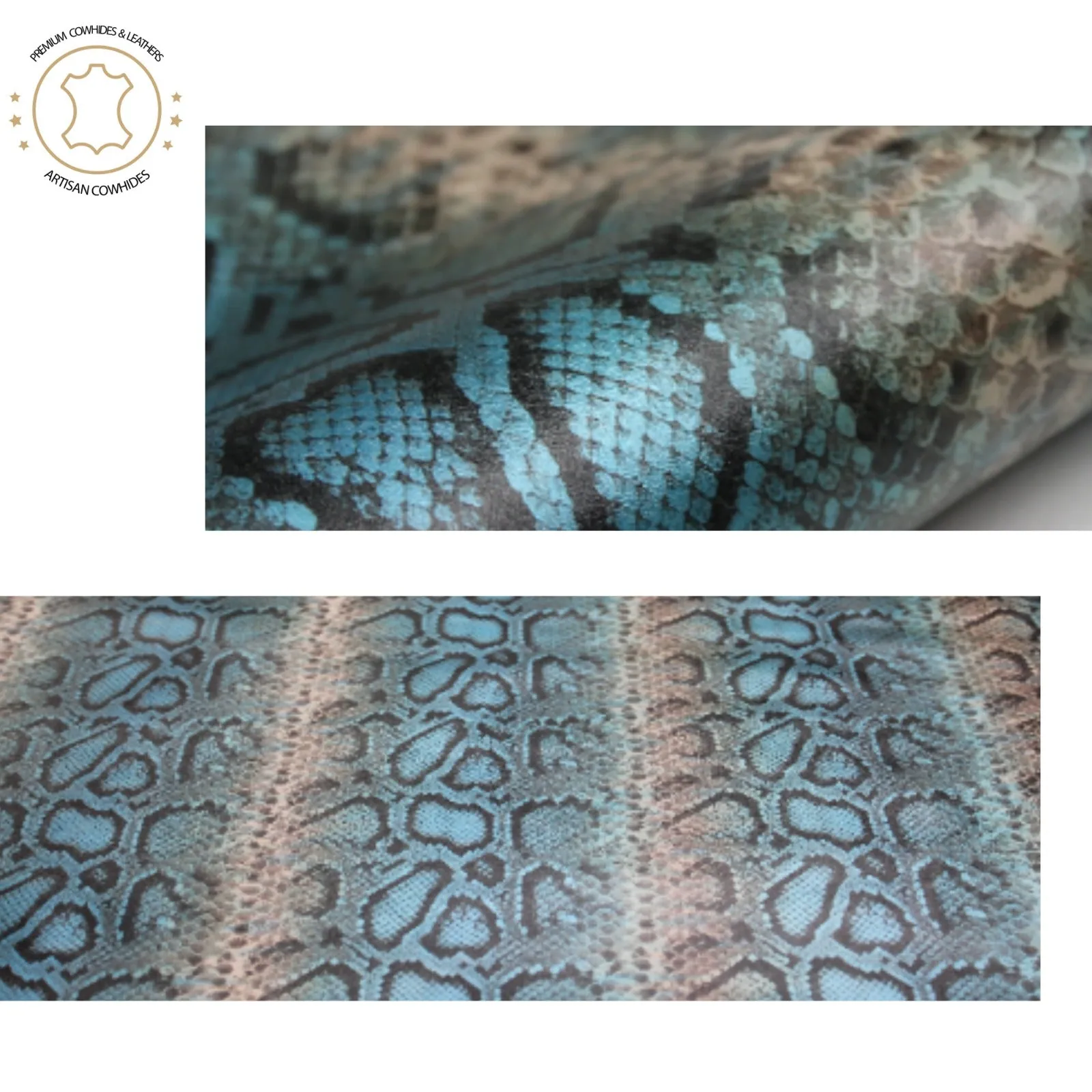 PYTHON PRINTED LEATHER Blue Metallic 12"x12 12"x18", 12"x24" Precuts