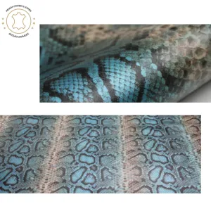 PYTHON PRINTED LEATHER Blue Metallic 12"x12 12"x18", 12"x24" Precuts