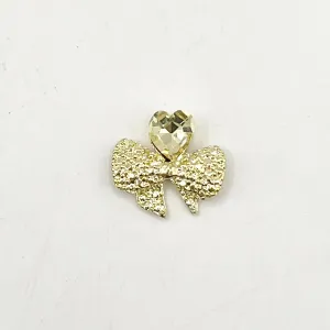 Queen - Nail Charms 10pc - #167 Gold Bows with Yellow Heart Gem