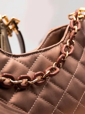 Quilted Chain Decor Baguette Bag - Bronze - FD ⚡