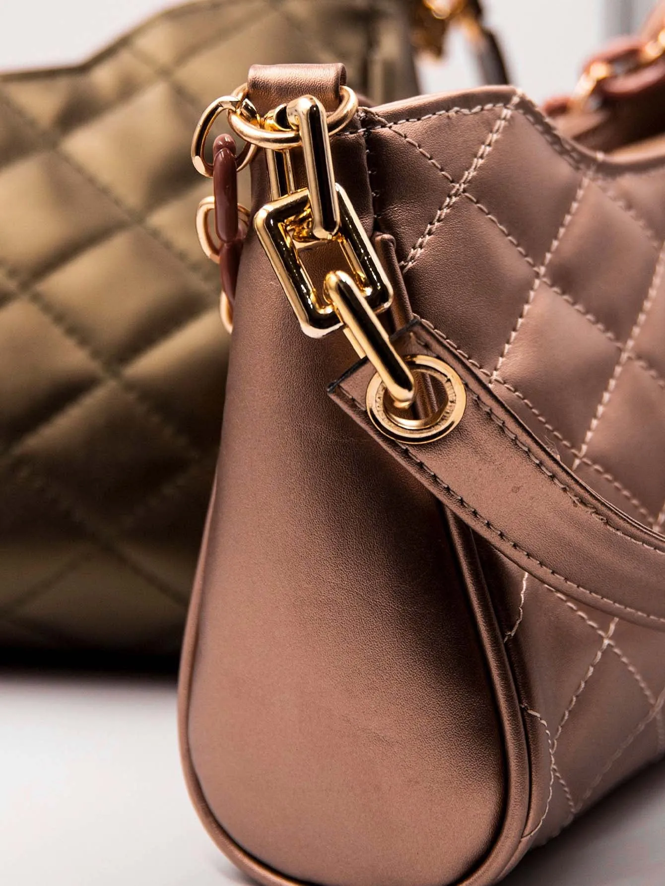 Quilted Chain Decor Baguette Bag - Bronze - FD ⚡