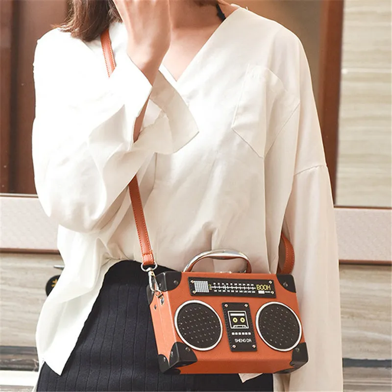 "RETRO FM RADIO" HARD SHELL METAL HANDLE CROSSBODY BAG K110504