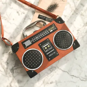 "RETRO FM RADIO" HARD SHELL METAL HANDLE CROSSBODY BAG K110504