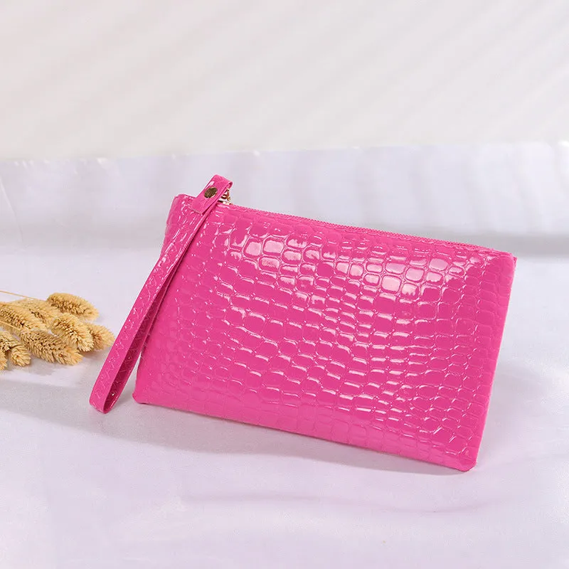 realaiot  Crocodile Embossed Clutch Bag, Fashion Wrist Wallet, Women's Zipper Handbags, Faux Leather Coin Purse For Phone