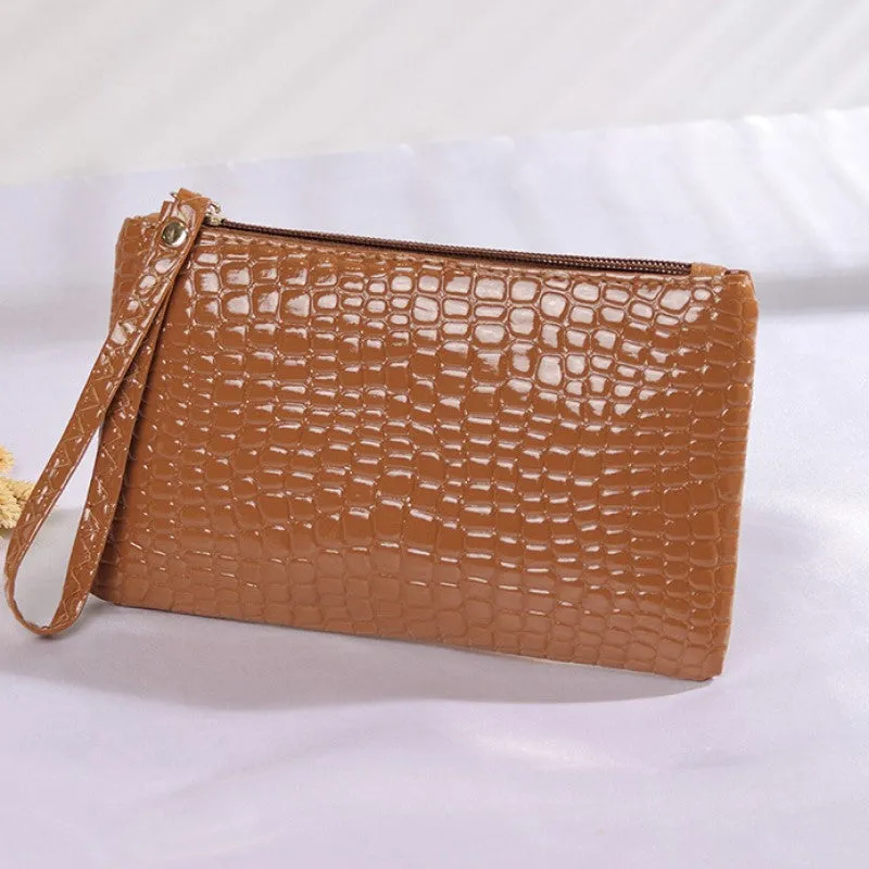 realaiot  Crocodile Embossed Clutch Bag, Fashion Wrist Wallet, Women's Zipper Handbags, Faux Leather Coin Purse For Phone