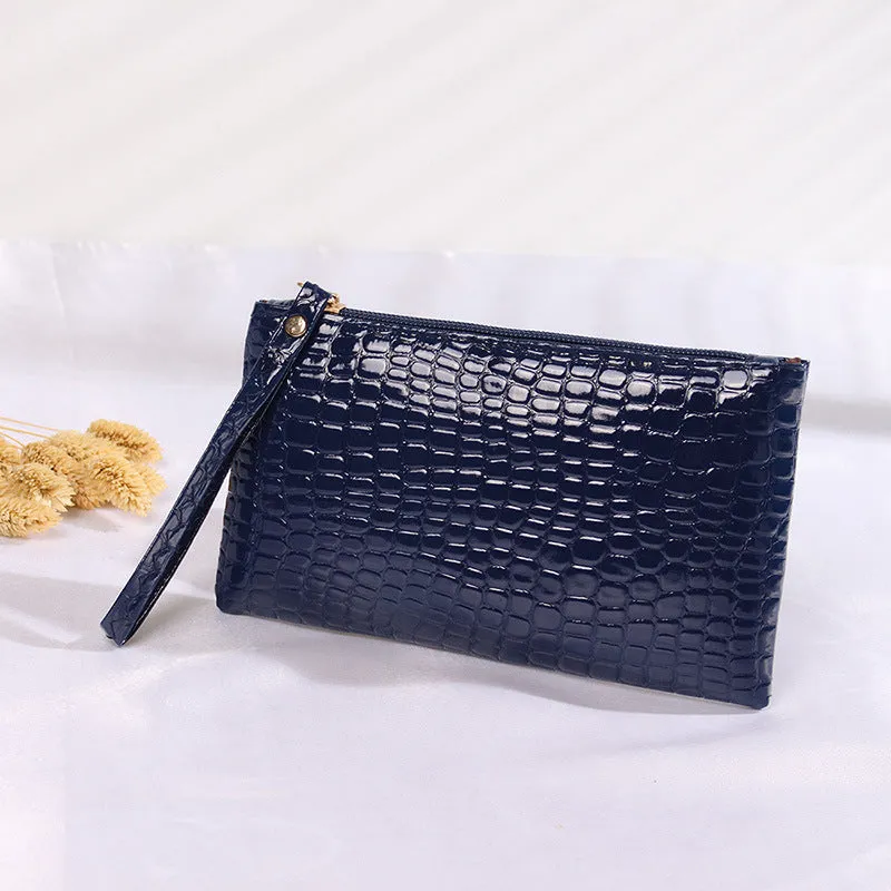 realaiot  Crocodile Embossed Clutch Bag, Fashion Wrist Wallet, Women's Zipper Handbags, Faux Leather Coin Purse For Phone