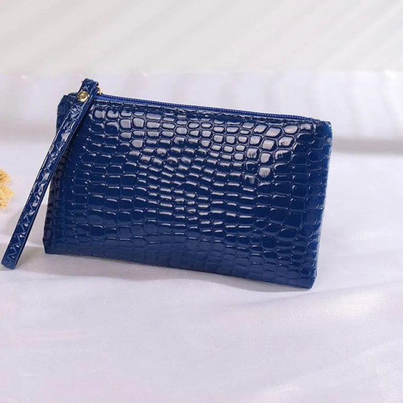 realaiot  Crocodile Embossed Clutch Bag, Fashion Wrist Wallet, Women's Zipper Handbags, Faux Leather Coin Purse For Phone