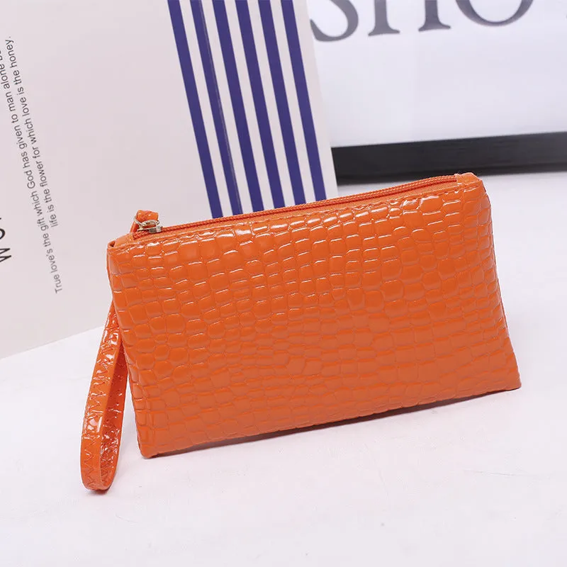 realaiot  Crocodile Embossed Clutch Bag, Fashion Wrist Wallet, Women's Zipper Handbags, Faux Leather Coin Purse For Phone