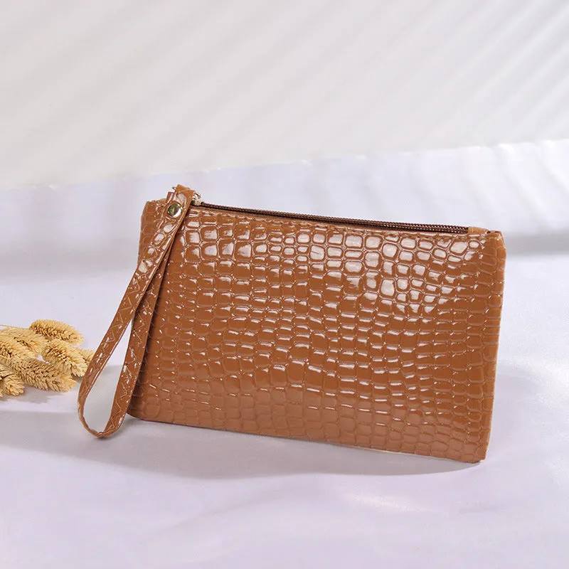 realaiot  Crocodile Embossed Clutch Bag, Fashion Wrist Wallet, Women's Zipper Handbags, Faux Leather Coin Purse For Phone