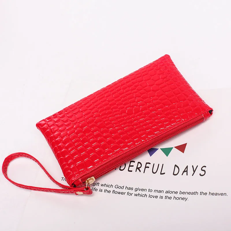 realaiot  Crocodile Embossed Clutch Bag, Fashion Wrist Wallet, Women's Zipper Handbags, Faux Leather Coin Purse For Phone