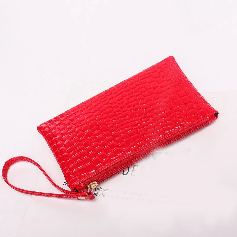 realaiot  Crocodile Embossed Clutch Bag, Fashion Wrist Wallet, Women's Zipper Handbags, Faux Leather Coin Purse For Phone