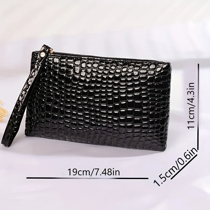 realaiot  Crocodile Embossed Clutch Bag, Fashion Wrist Wallet, Women's Zipper Handbags, Faux Leather Coin Purse For Phone