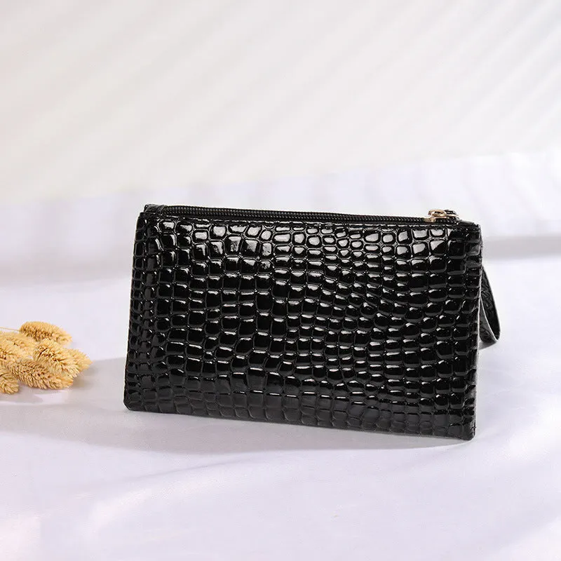 realaiot  Crocodile Embossed Clutch Bag, Fashion Wrist Wallet, Women's Zipper Handbags, Faux Leather Coin Purse For Phone