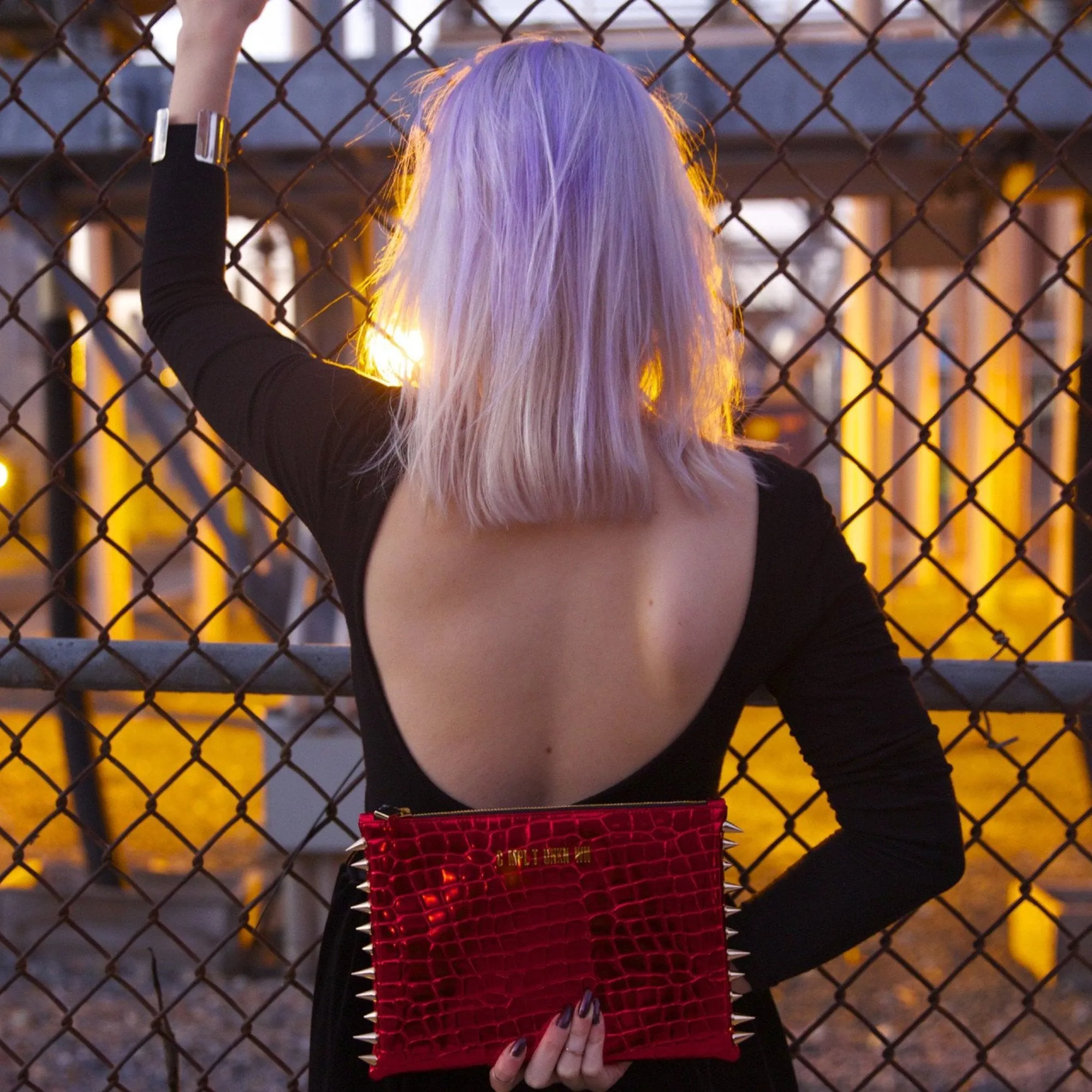 RED CROCO LAME CLUTCH BAG
