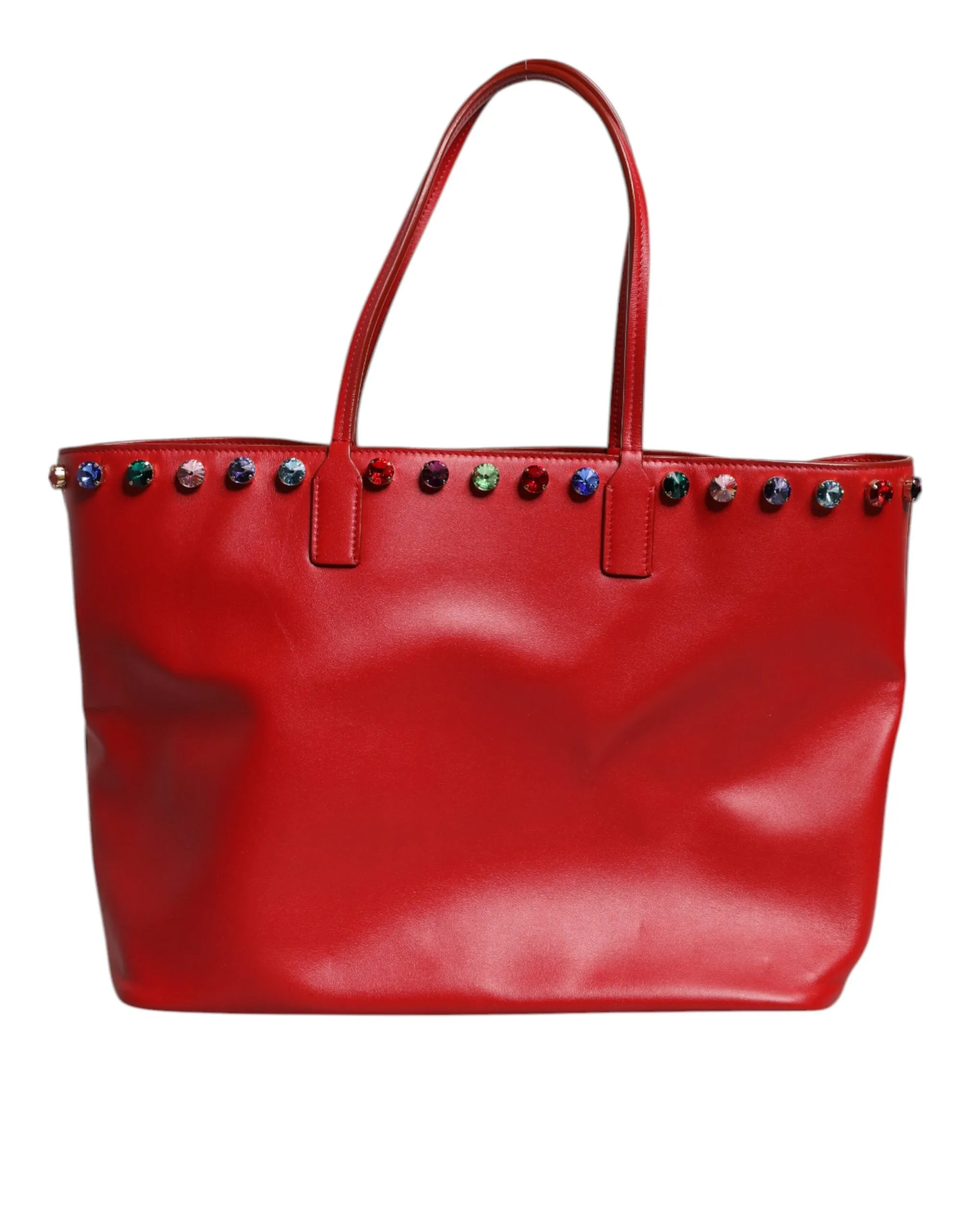 Red Leather Crystal DG Logo FEFE Shoulder Tote Bag