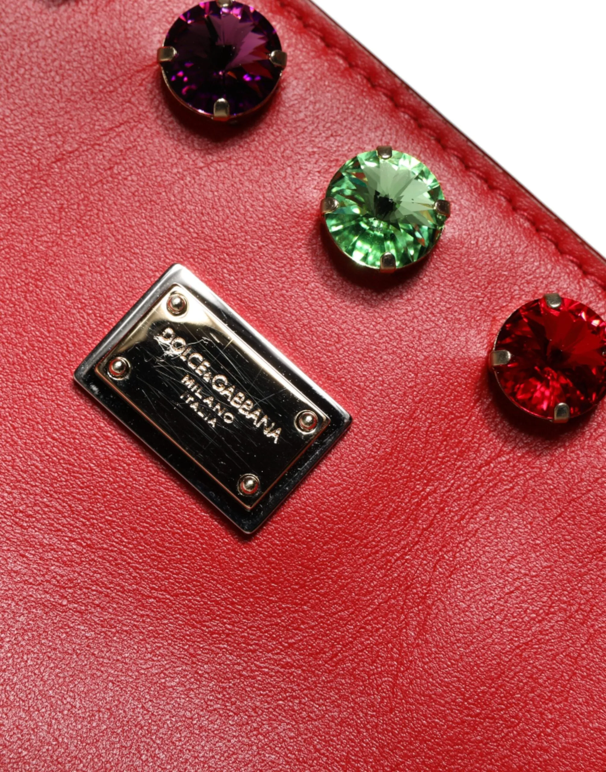 Red Leather Crystal DG Logo FEFE Shoulder Tote Bag