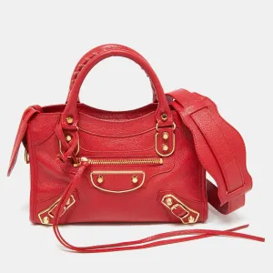 Red Leather Mini Metallic Edge Classic City Bag