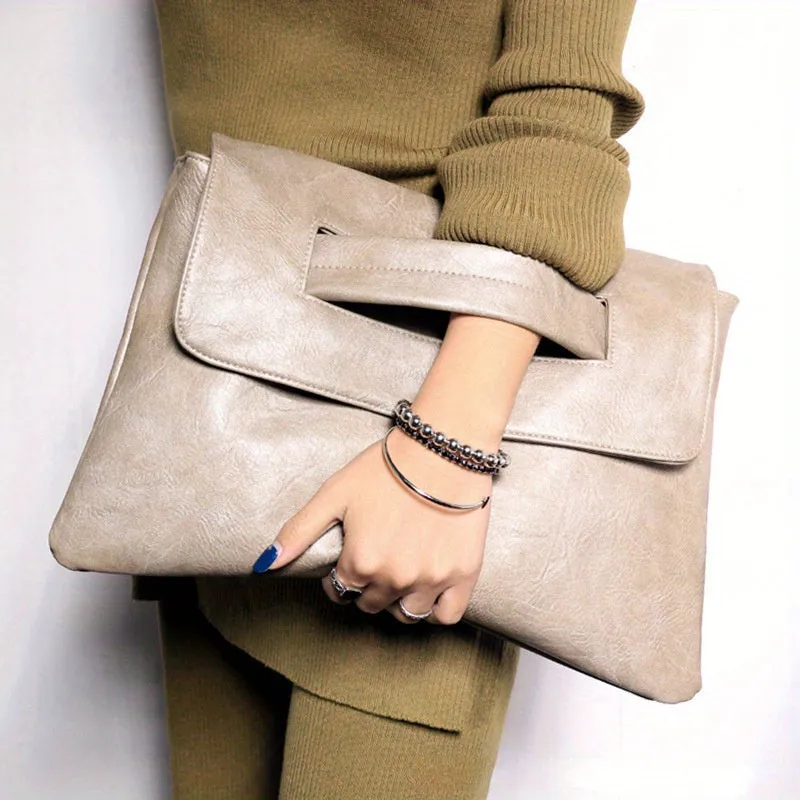 Retro PU Leather Clutch Bag, Large Capacity Wristlet Handbags, Lady Purse Envelop Bags