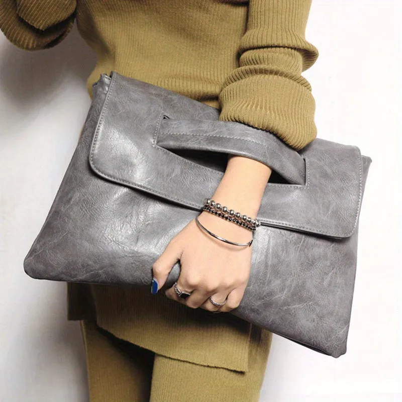 Retro PU Leather Clutch Bag, Large Capacity Wristlet Handbags, Lady Purse Envelop Bags