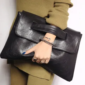 Retro PU Leather Clutch Bag, Large Capacity Wristlet Handbags, Lady Purse Envelop Bags