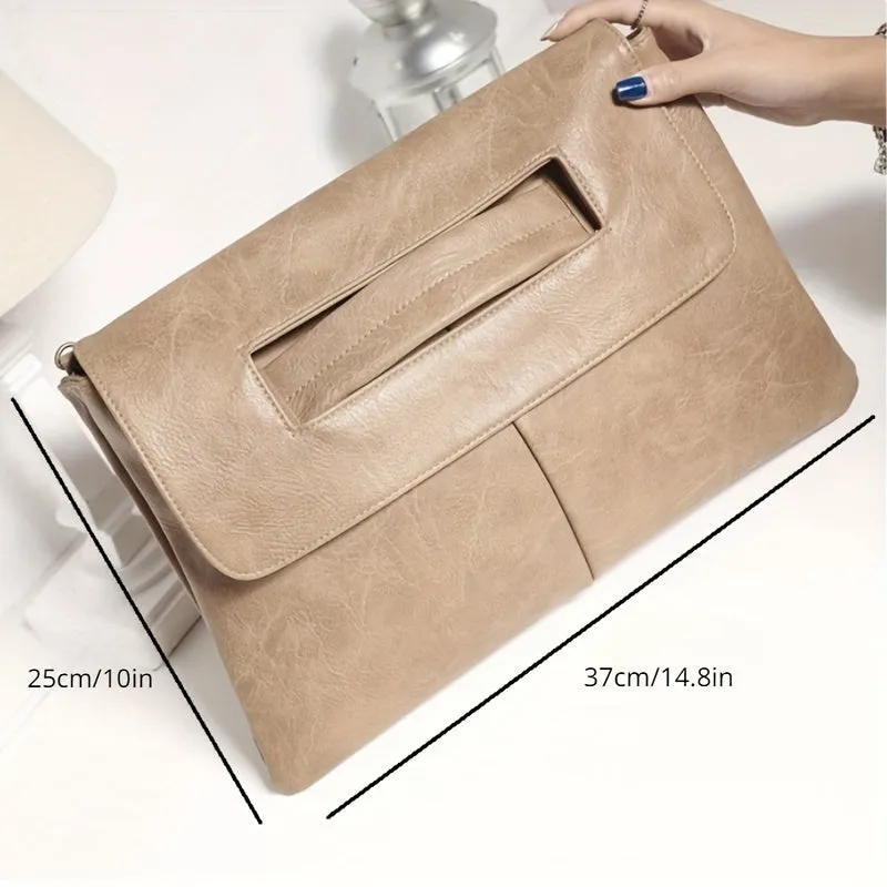Retro PU Leather Clutch Bag, Large Capacity Wristlet Handbags, Lady Purse Envelop Bags