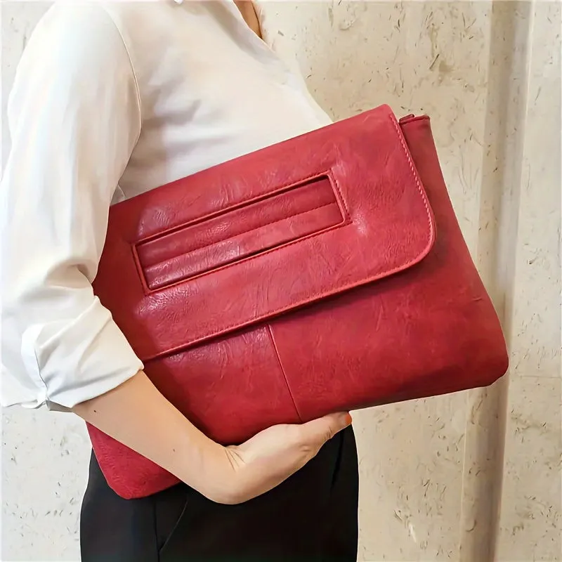 Retro PU Leather Clutch Bag, Large Capacity Wristlet Handbags, Lady Purse Envelop Bags