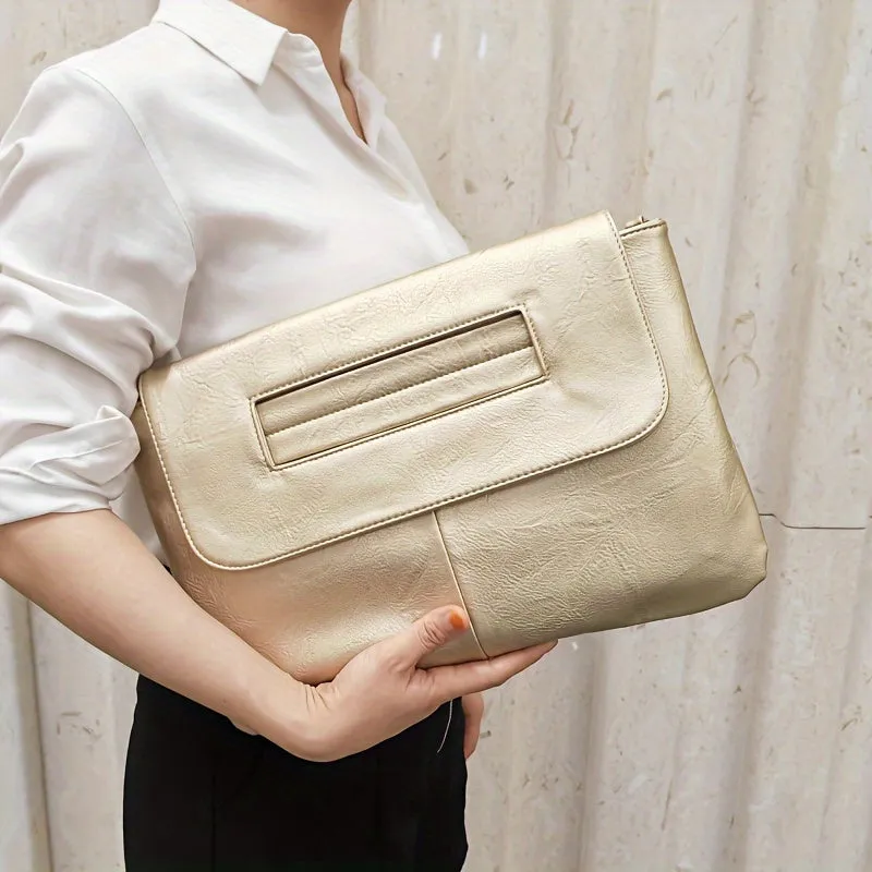 Retro PU Leather Clutch Bag, Large Capacity Wristlet Handbags, Lady Purse Envelop Bags