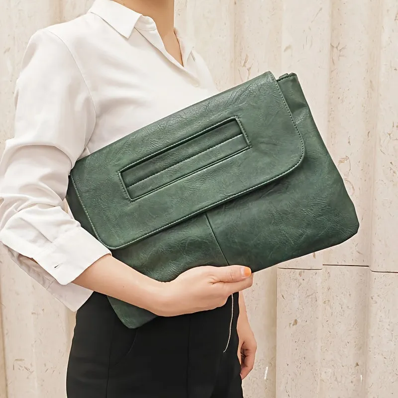 Retro PU Leather Clutch Bag, Large Capacity Wristlet Handbags, Lady Purse Envelop Bags