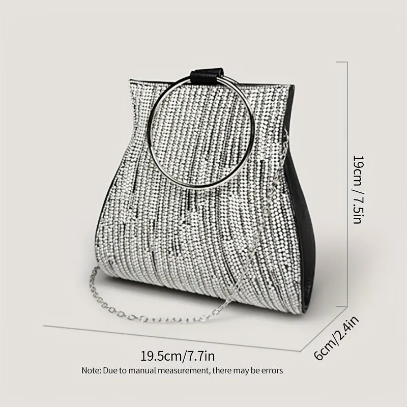 Rhinestone & Faux Pearl Evening Bag, Elegant Top Ring Clutch Purse, Women's Wedding Handbags For Party Prom