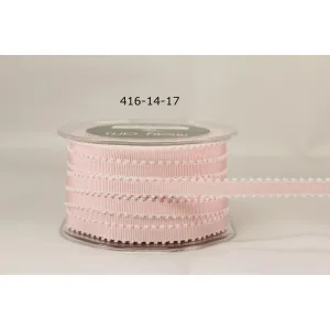 Ribbon - 1/4 Inch Grosgrain Ribbon with Picot Edge - Pink / White