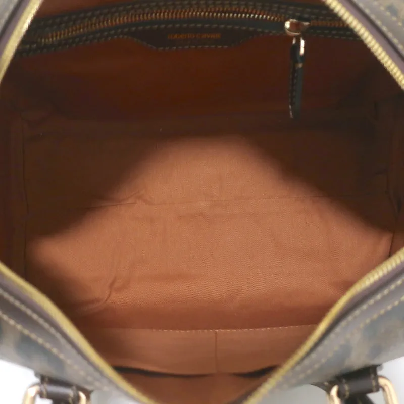 Roberto Cavalli Boston Bag Brown/Gold Metallic Leopard Print Coated Canvas NEW